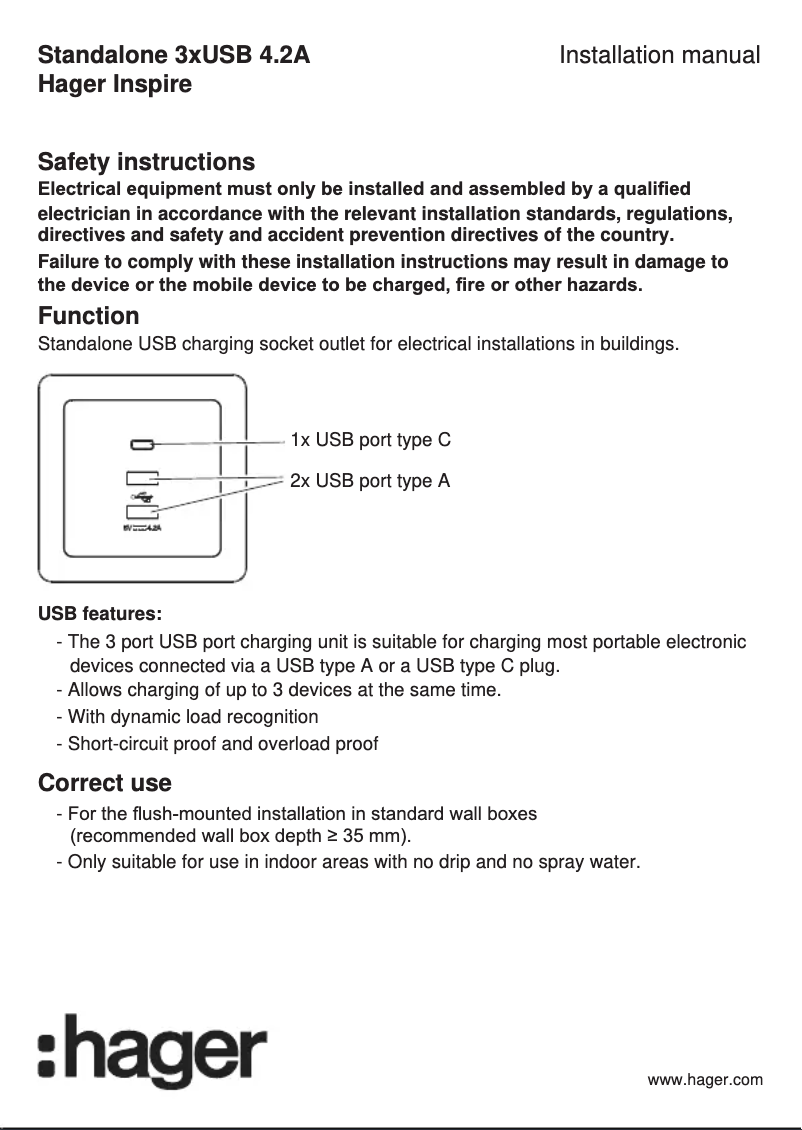 Page 1 de la notice Manuel utilisateur Hager WGCS3USB