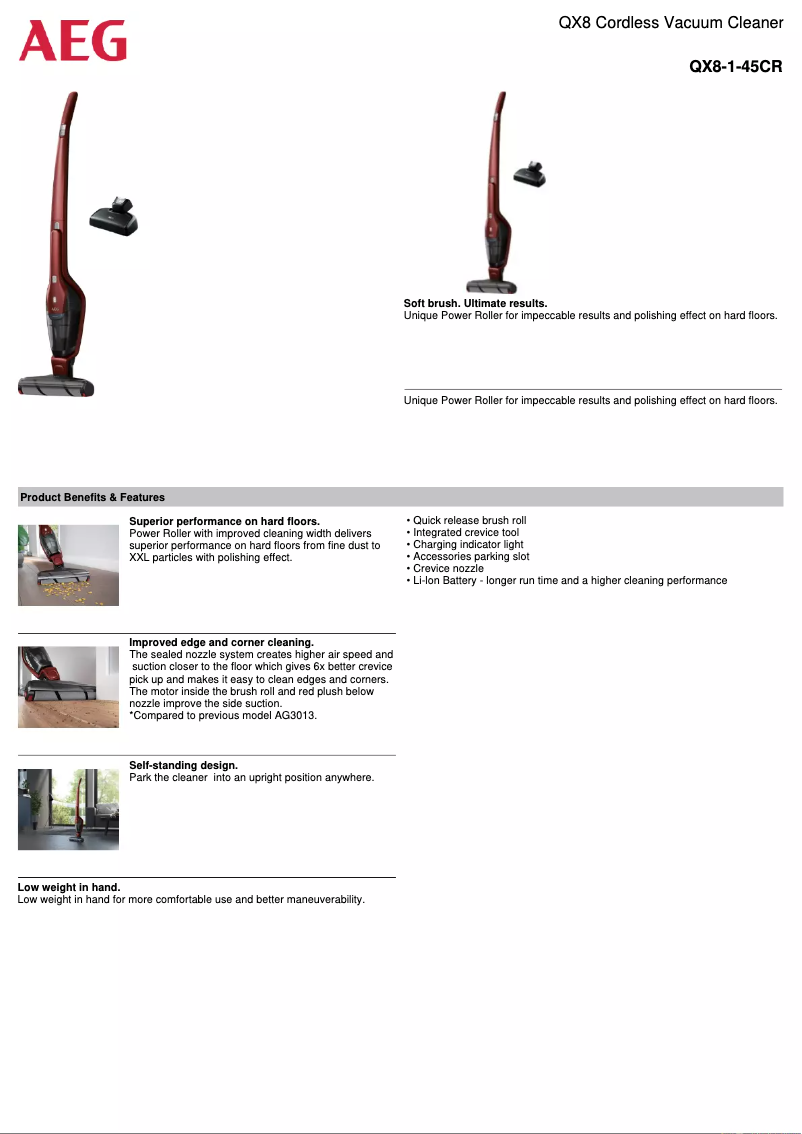 Página 1 del manual Ficha técnica AEG QX8-1-45CR I X Power