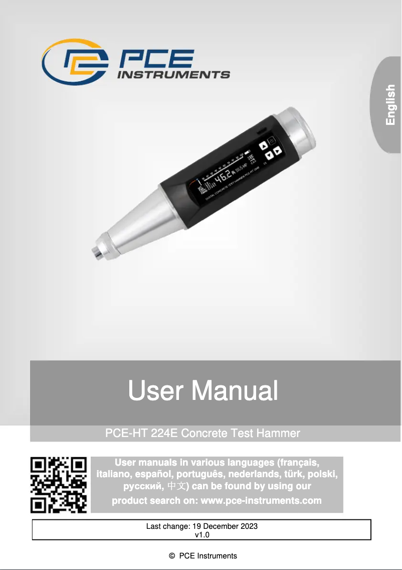Page 1 of the manual User Manual PCE Instruments PCE-HT 224E