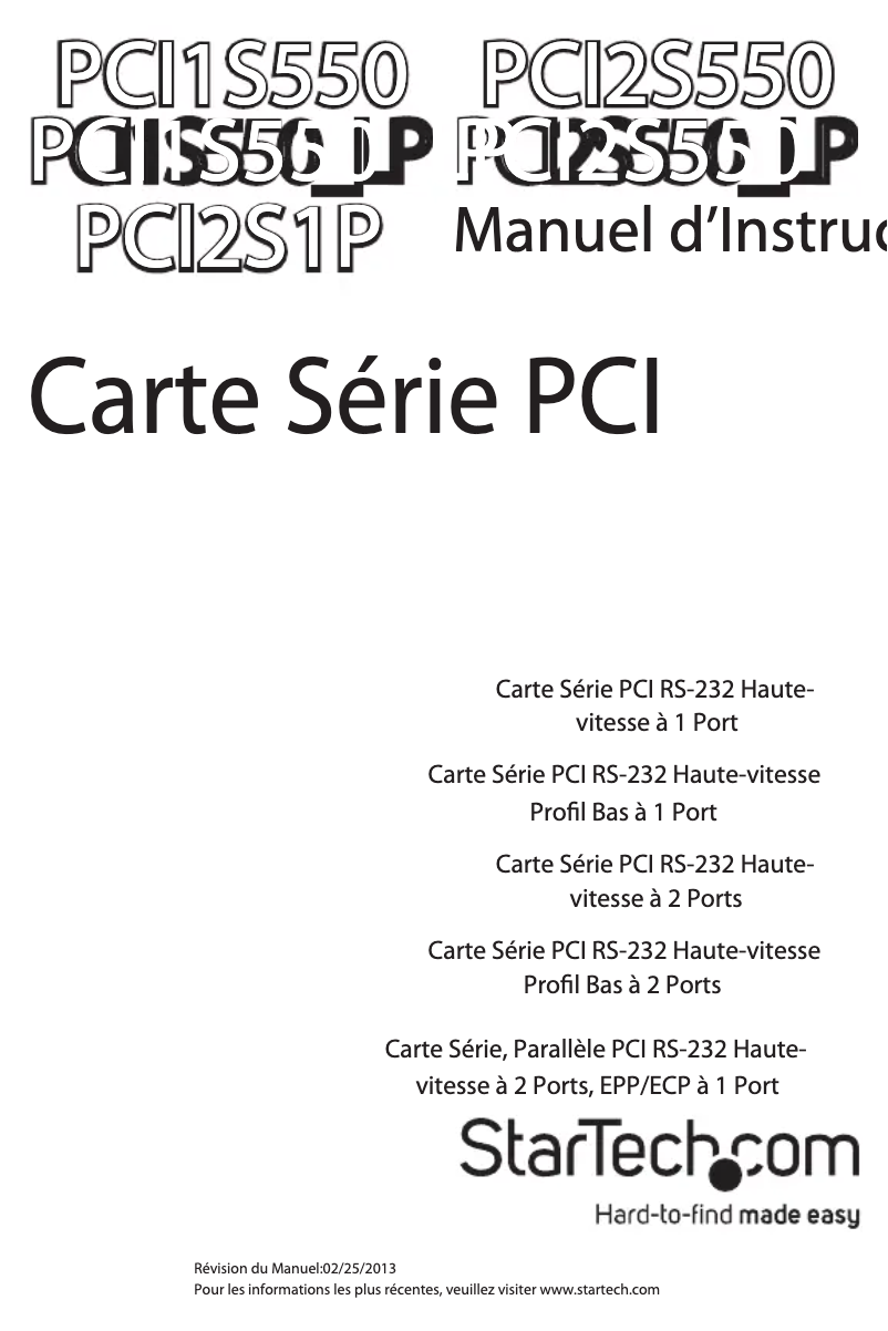 Page 1 de la notice Manuel utilisateur StarTech.com PCI1S550