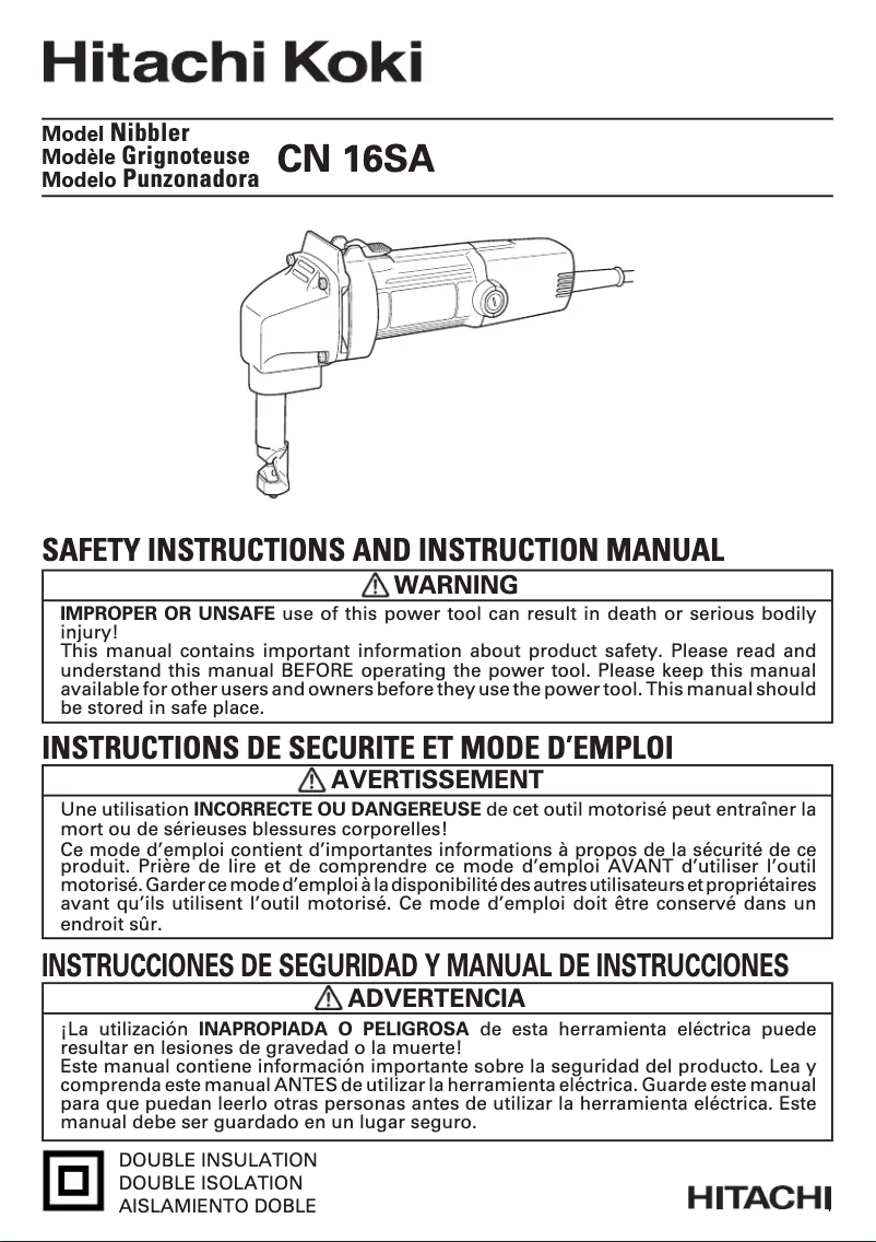 Page 1 de la notice Manuel utilisateur Hitachi CN16SA