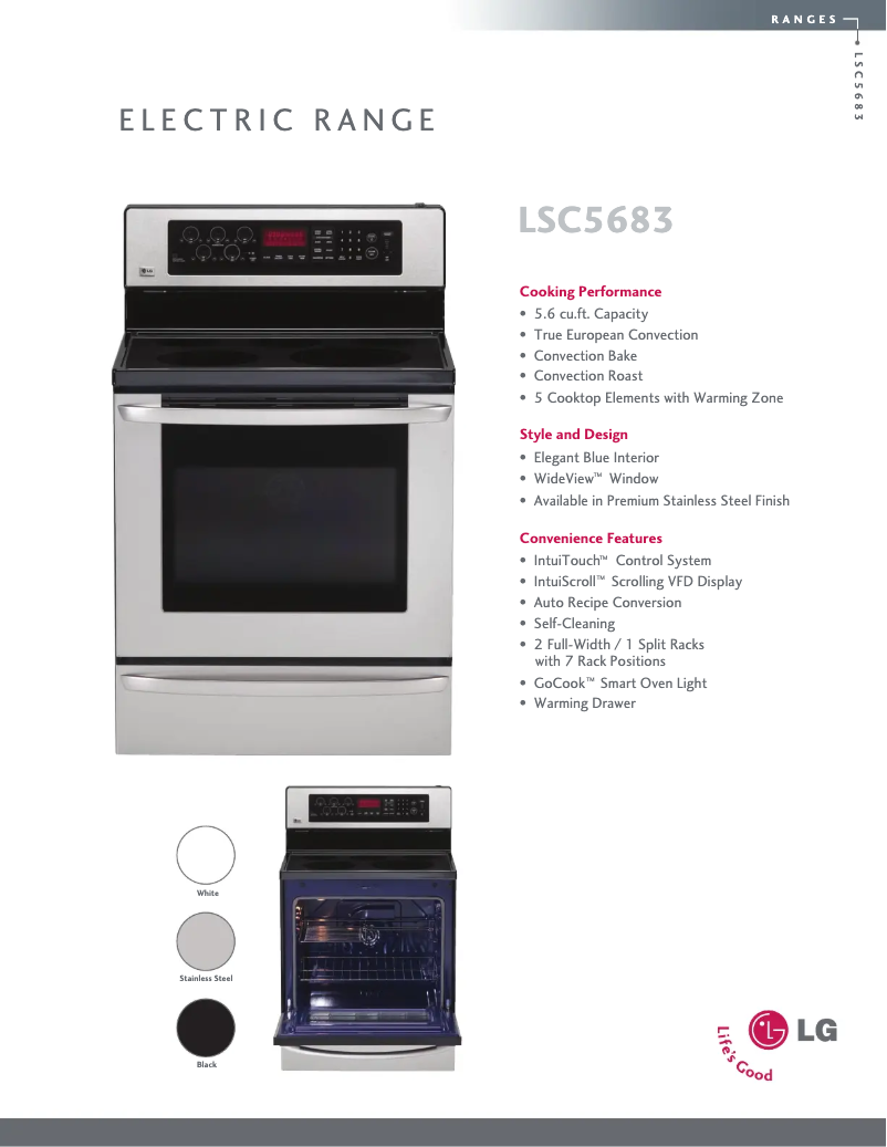 Page 1 de la notice Fiche technique LG LSC5683WW