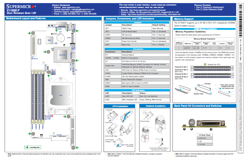Page 1 de la notice Guide de démarrage rapide Supermicro X11SSE-F