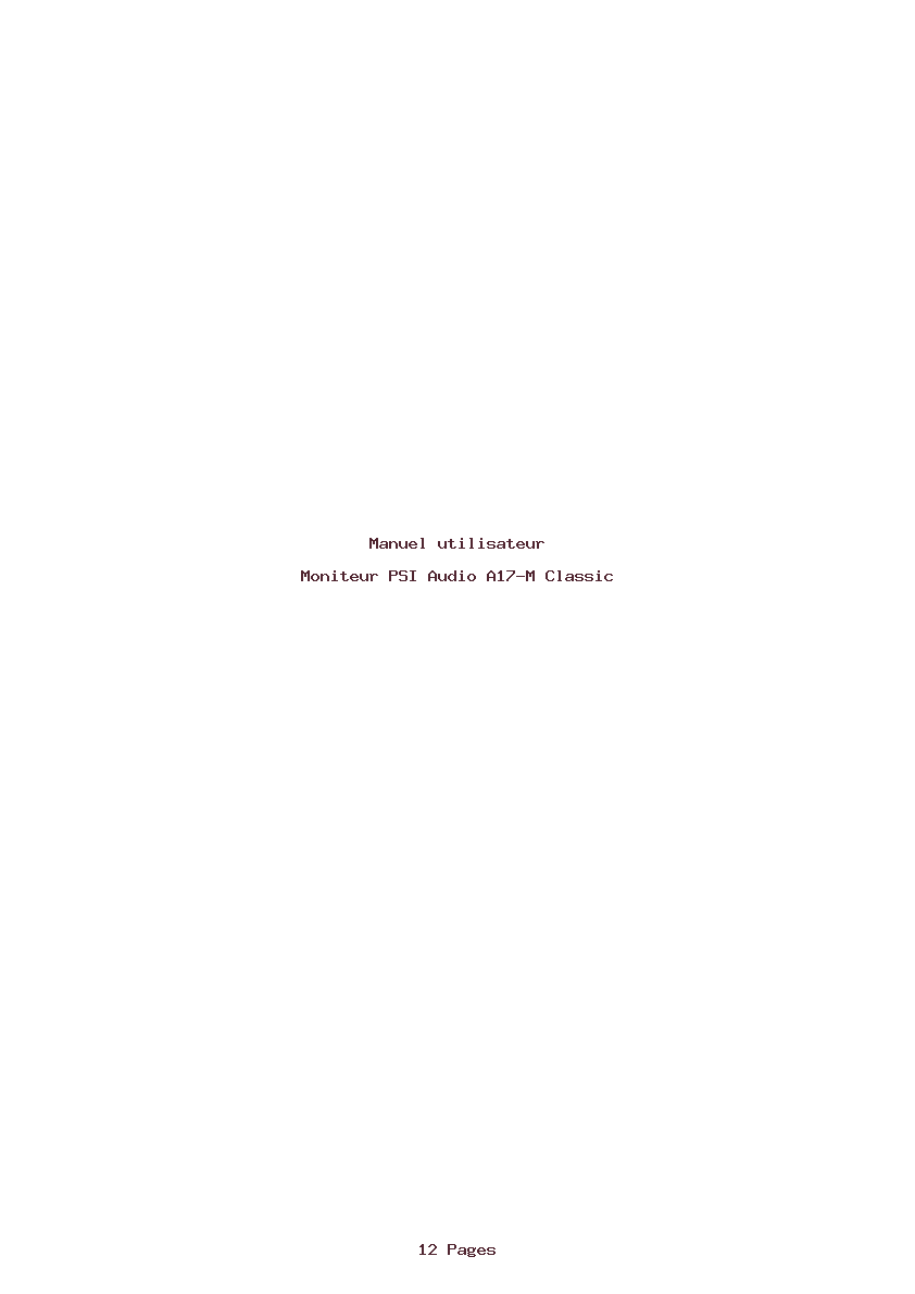 Page 1 de la notice Manuel utilisateur PSI Audio A17-M Classic