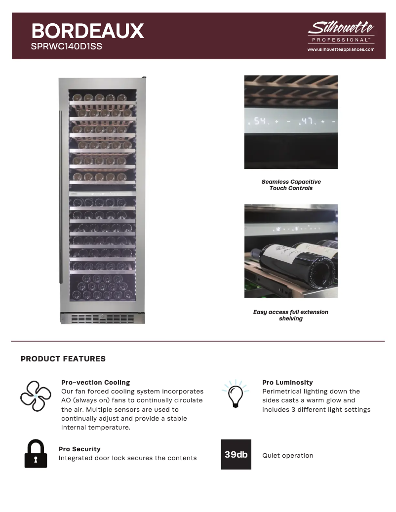 Page 1 de la notice Fiche technique Danby Silhouette SPRWC140D1SS