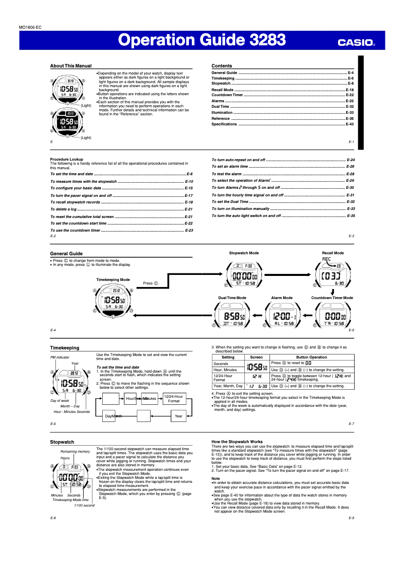 Page 1 de la notice Manuel utilisateur Casio W-734-2AVEF