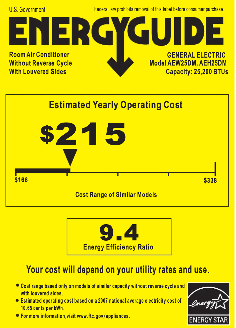 Página 1 del manual Etiqueta energética GE AEW25DM