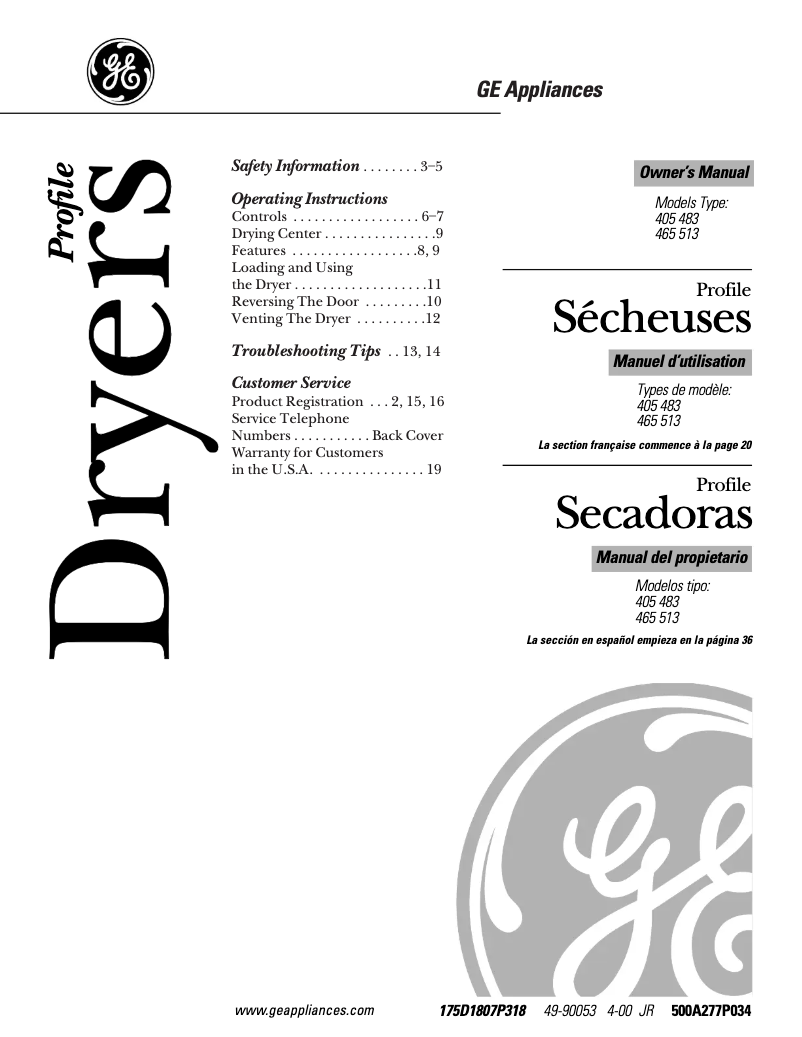 Página 1 del manual Manual de uso y mantenimiento GE DPXR483GAWW