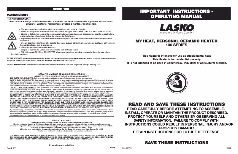Page 1 de la notice Manuel utilisateur Lasko My Heat Personal Heater