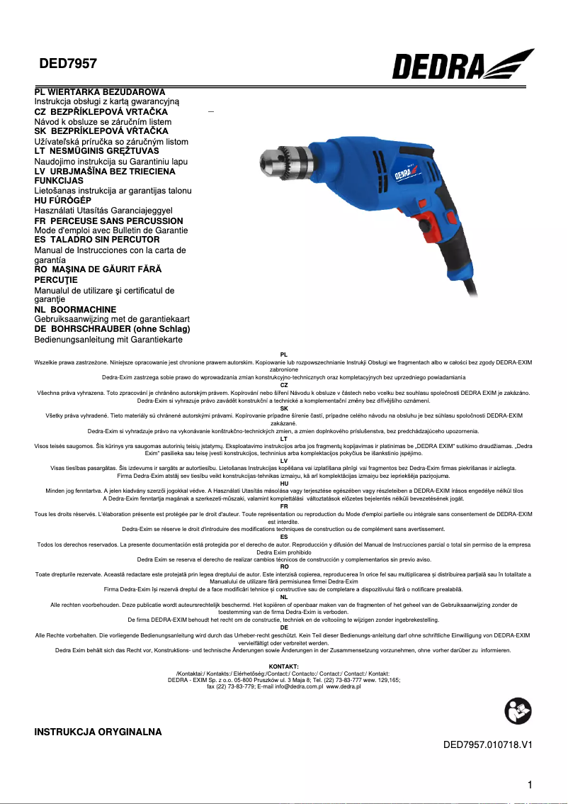 Page 1 de la notice Manuel utilisateur DEDRA DED7957