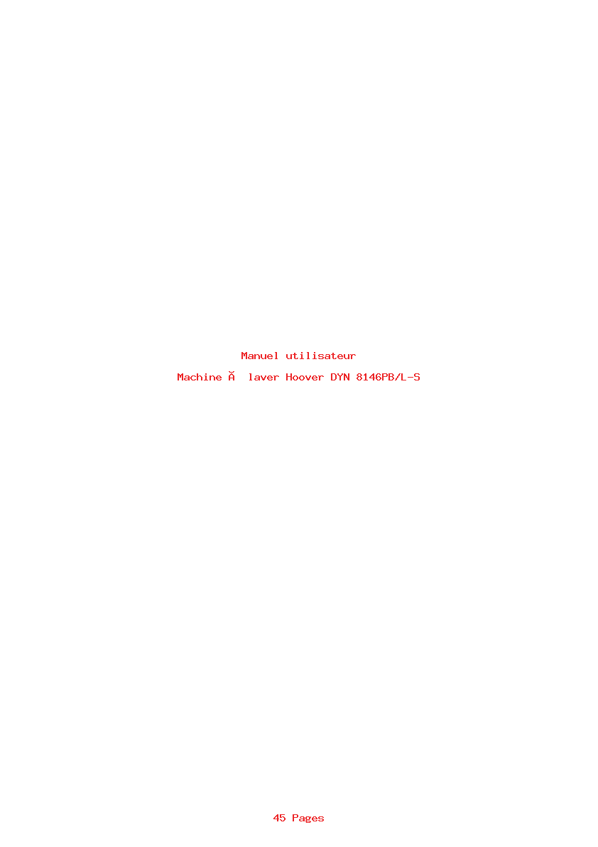 Page 1 de la notice Manuel utilisateur Hoover DYN 8146PB/L-S