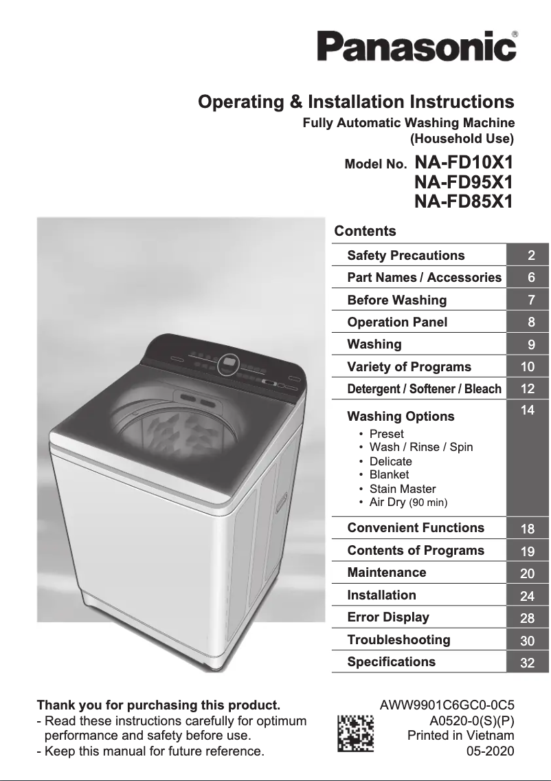 Page 1 of the manual User Manual Panasonic NA-FD85X1