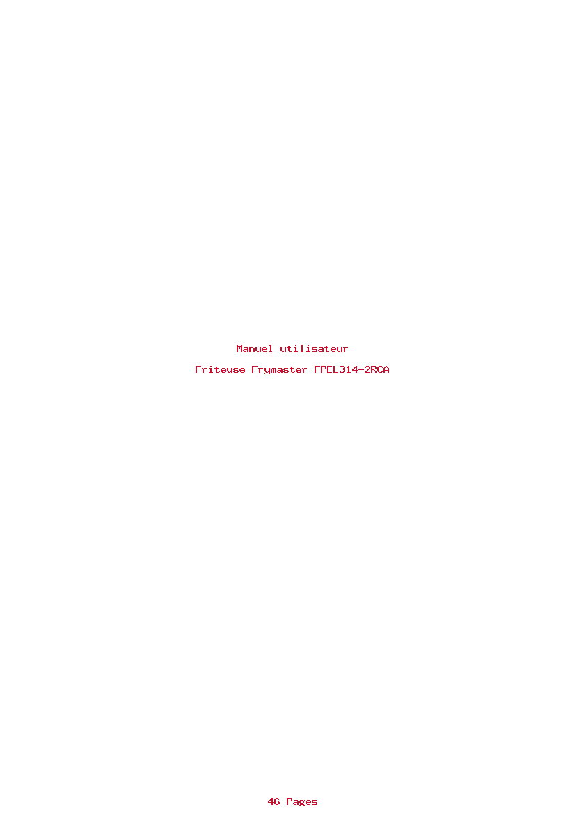 Page 1 de la notice Manuel utilisateur Frymaster FPEL314-2RCA