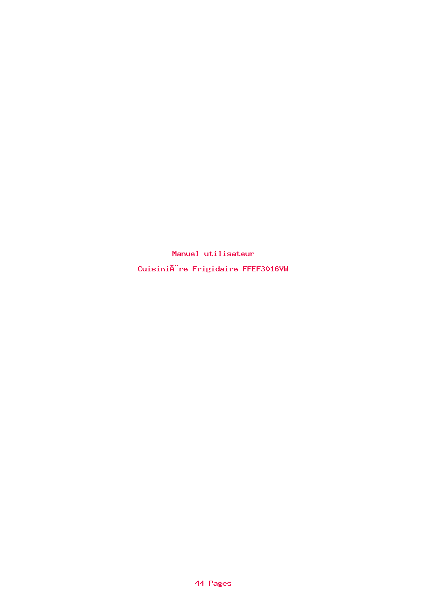 Page 1 de la notice Manuel utilisateur Frigidaire FFEF3016VW