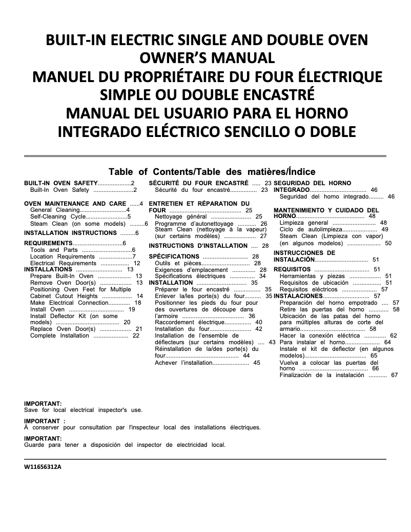 Page 1 de la notice Informations de garantie Whirlpool WOD77EC7HS