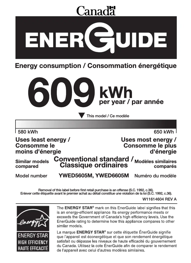 Página 1 del manual Etiqueta energética Whirlpool YWED5605MC