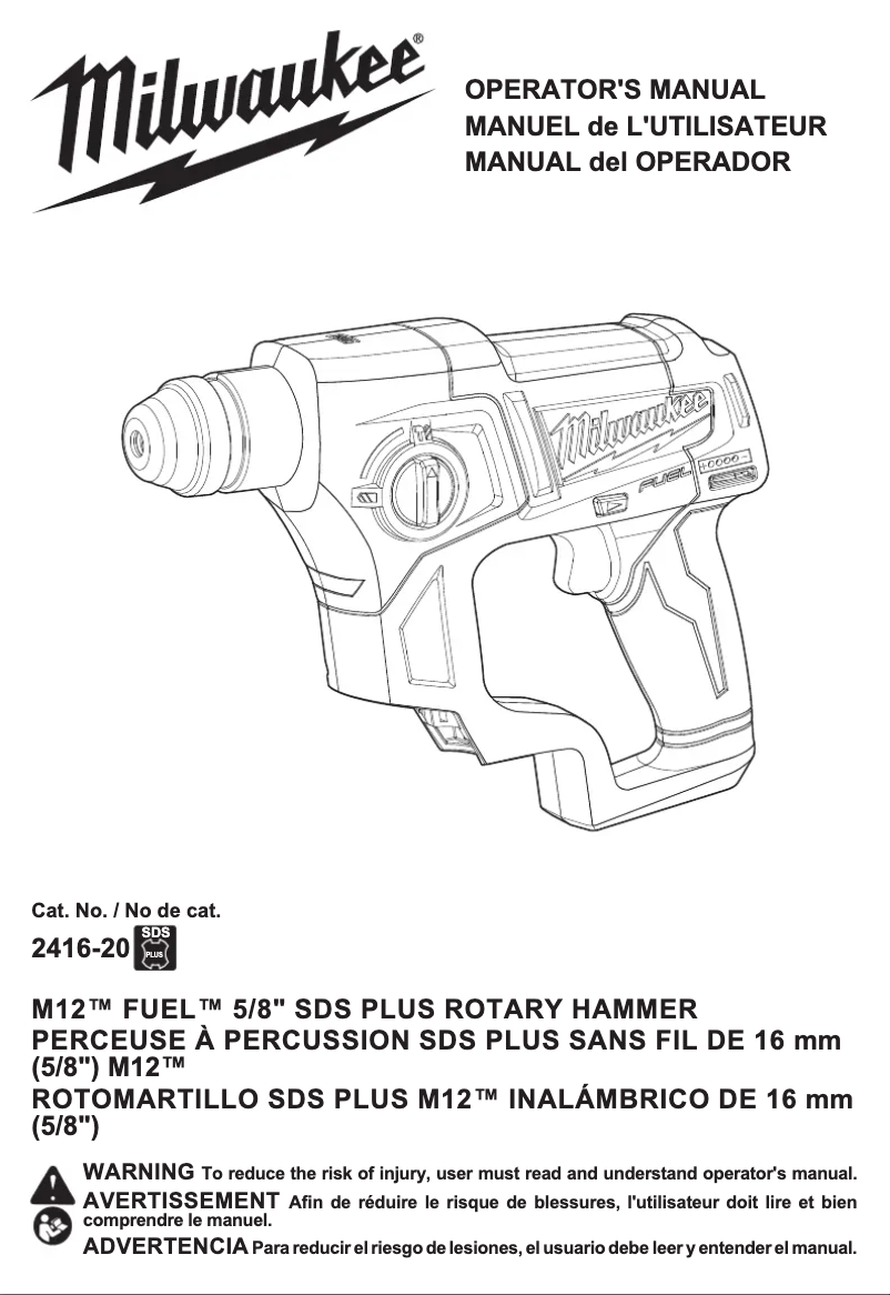 Page 1 de la notice Manuel utilisateur Milwaukee 2416-20