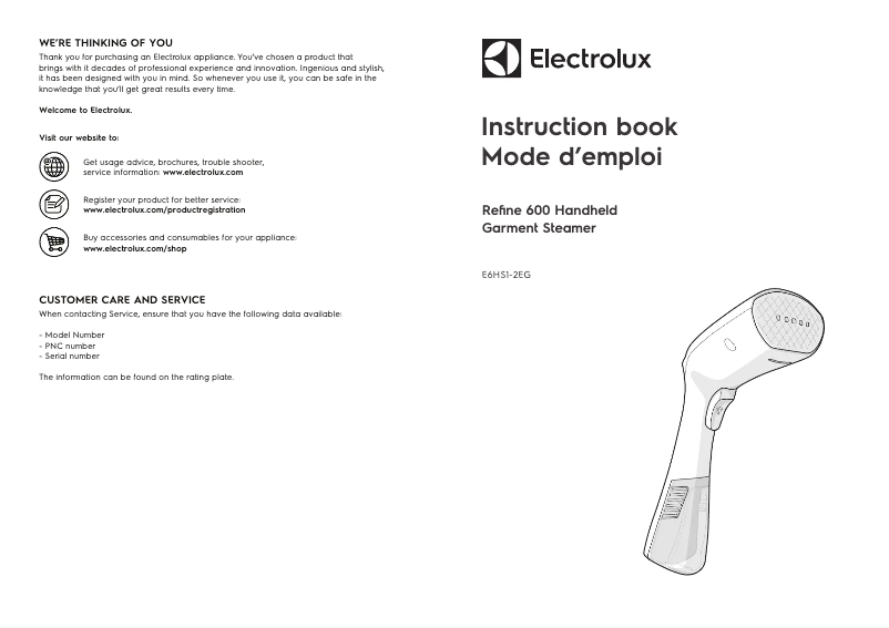 Page 1 de la notice Manuel utilisateur Electrolux Refine 600 E6HS1-2EG