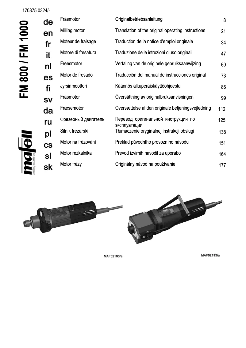 Page 1 de la notice Manuel utilisateur Mafell FM 800
