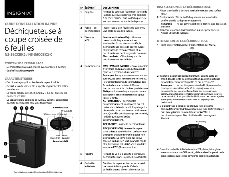 Page 1 de la notice Manuel utilisateur Insignia NS-S6CCBK2