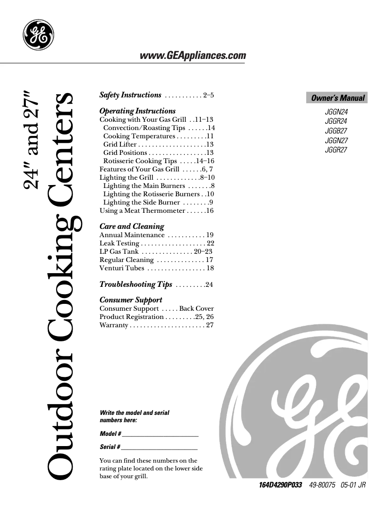 Página 1 del manual Manual de uso y mantenimiento GE JGGN24LPDBB