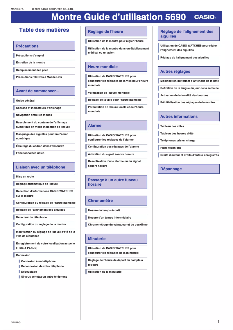Page 1 de la notice Manuel utilisateur Casio G-Shock GA-B001