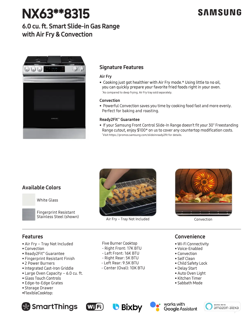 Page 1 de la notice Fiche technique Samsung NX60BG8315SS