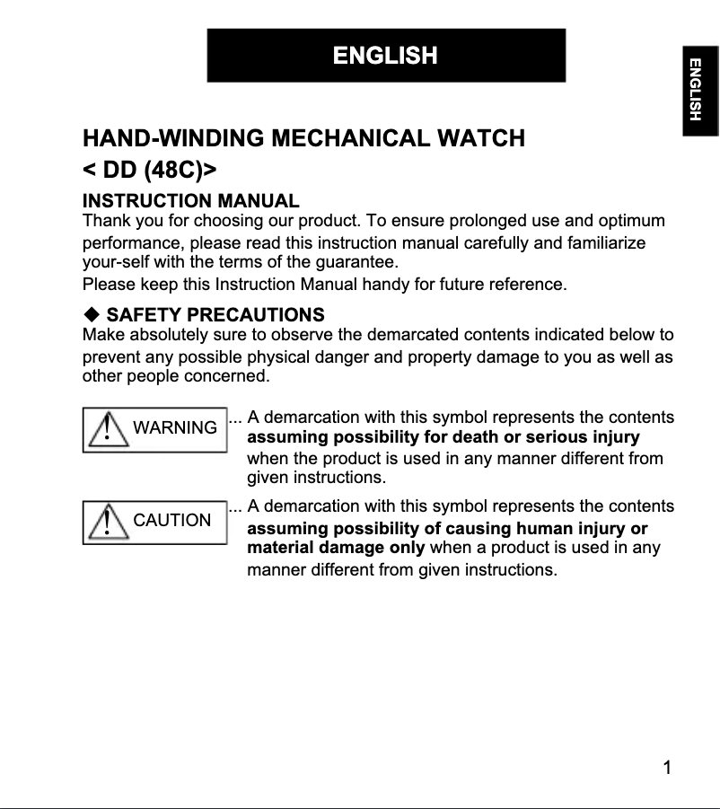 Page 1 de la notice Manuel utilisateur ORIENT Classic DD00002W