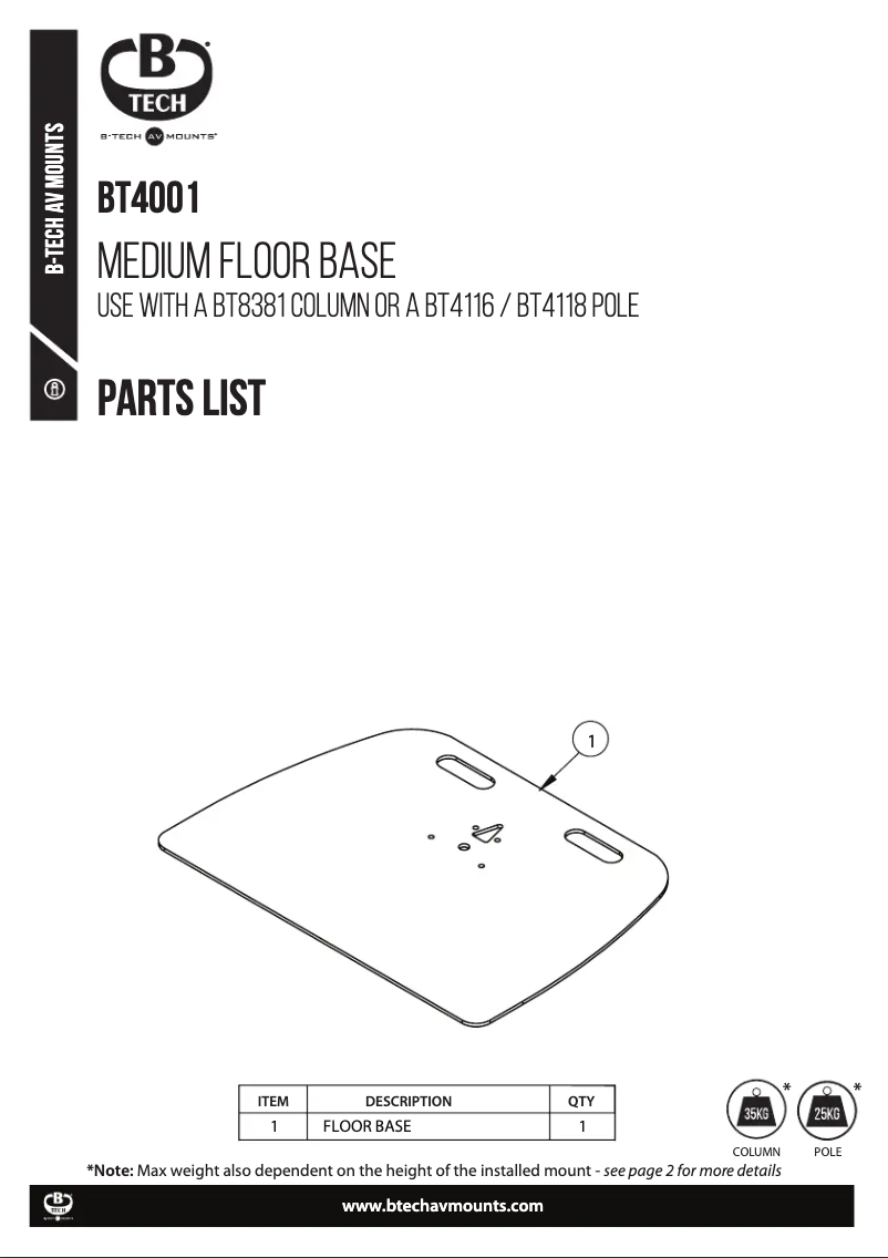 Page 1 of the manual User Manual B-Tech BT4001