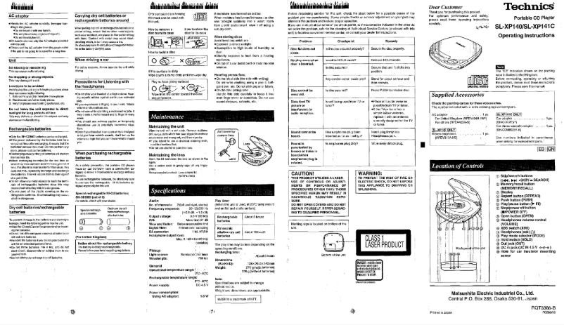 Página 1 del manual Manual de usuario Technics SL-XP141C