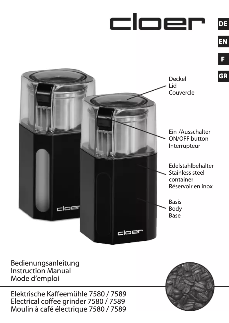 Page 1 de la notice Manuel utilisateur Cloer 7589