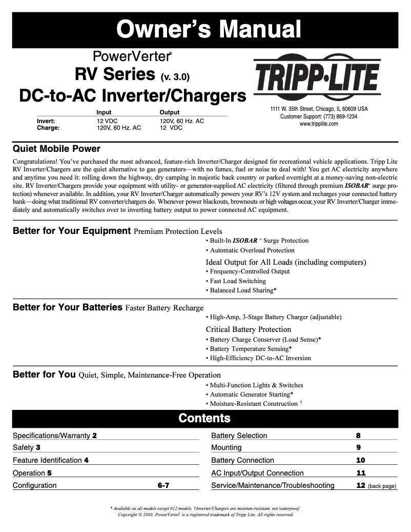 Page 1 de la notice Manuel utilisateur Tripp Lite PowerVerter RV3012OEM