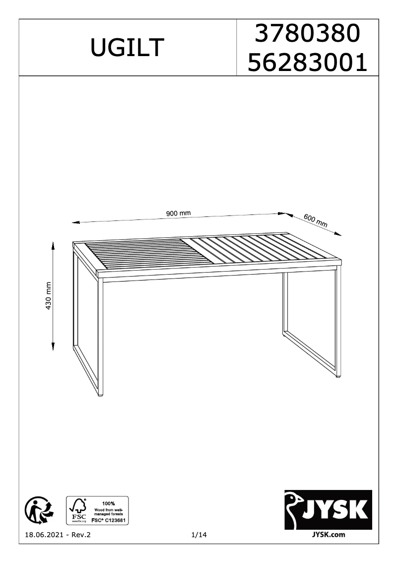 Page 1 de la notice Manuel utilisateur JYSK 3780380