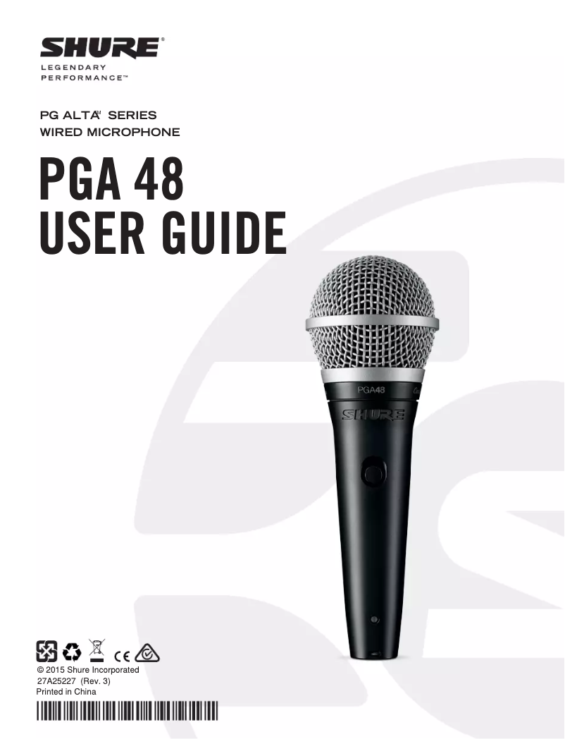 Page 1 de la notice Manuel utilisateur Shure PGA48