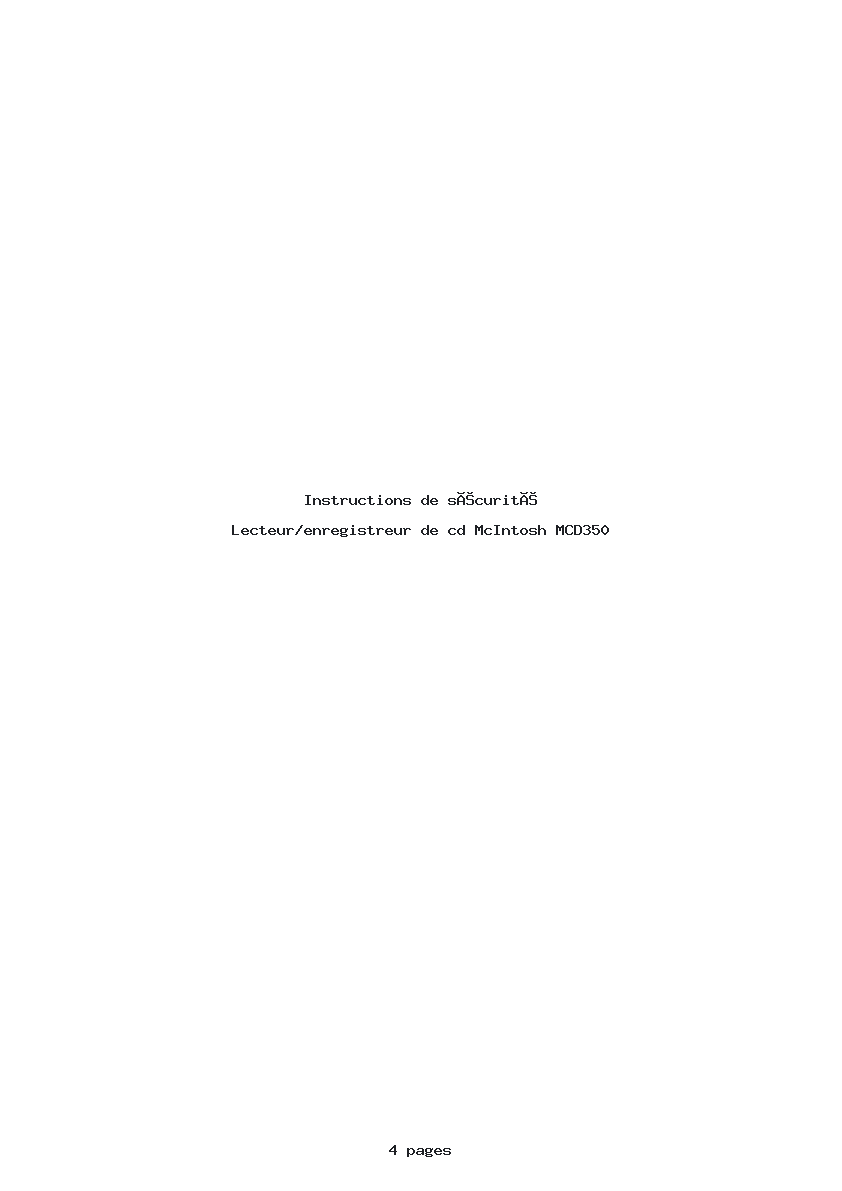 Page 1 de la notice Instructions de sécurité McIntosh MCD350