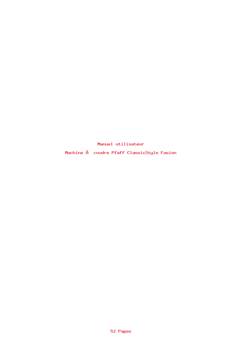 Page 1 de la notice Manuel utilisateur Pfaff ClassicStyle Fasion