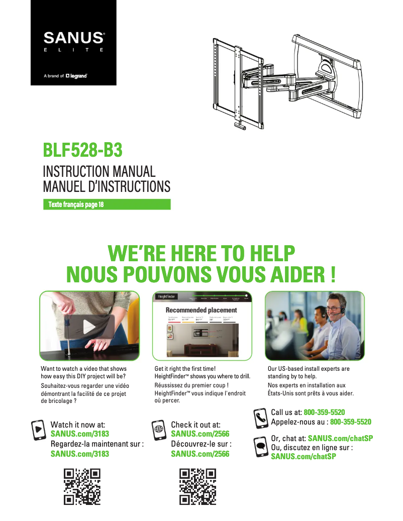 Page 1 de la notice Guide d'installation Sanus BLF528