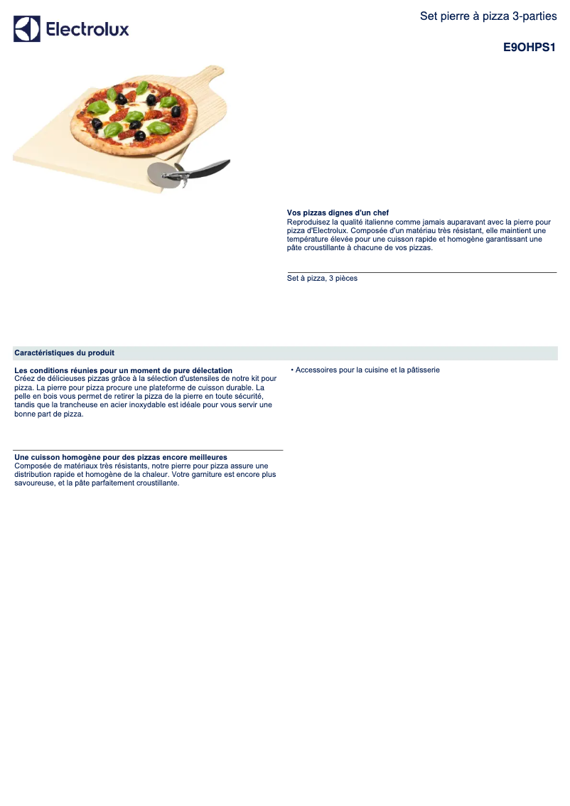 Página 1 del manual Ficha técnica Electrolux E9OHPS1