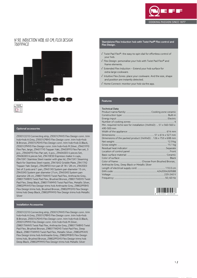 Página 1 del manual Ficha técnica Neff T66YYY4C0