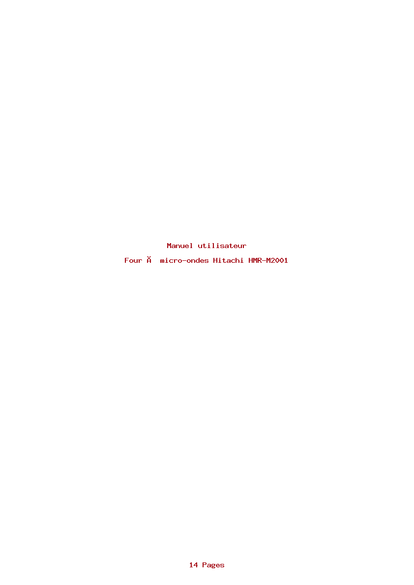 Page 1 de la notice Manuel utilisateur Hitachi HMR-M2001