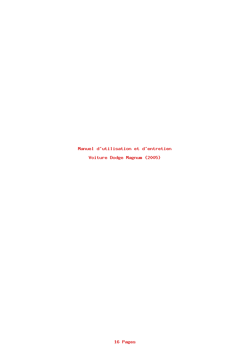 Page 1 de la notice Manuel d'utilisation et d'entretien Dodge Magnum (2005)