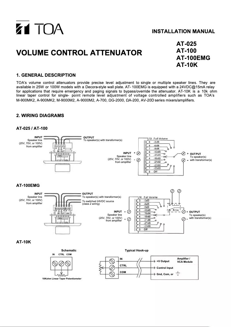 Page 1 de la notice Manuel utilisateur TOA AT-100