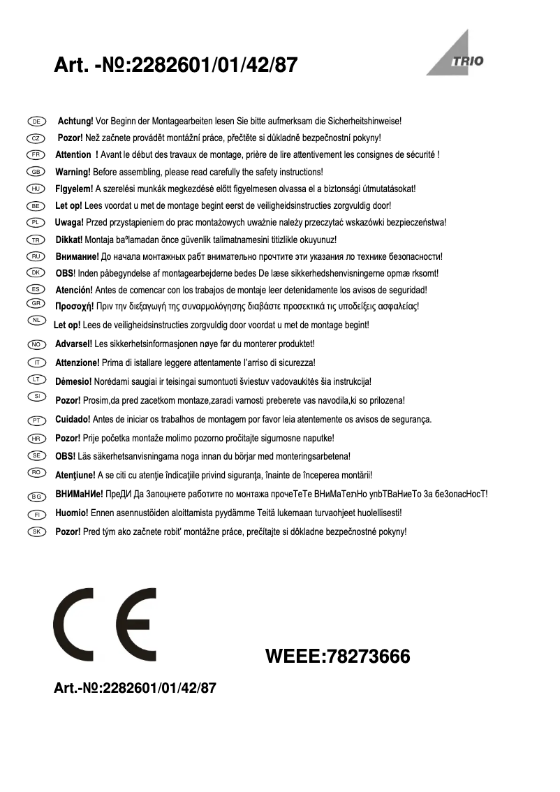 Page 1 de la notice Manuel utilisateur Trio Lighting Yangtze 228260187
