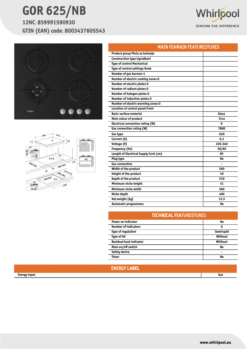 Página 1 del manual Manual de usuario Whirlpool GOR 625/NB