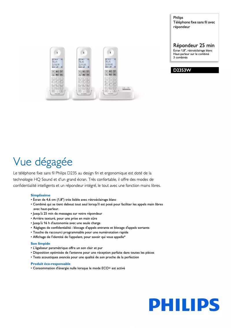 Image de la première page du manuel de l'appareil D2353W