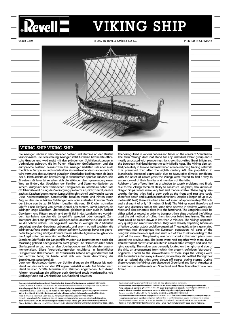 Page 1 de la notice Manuel utilisateur Revell Viking Ship