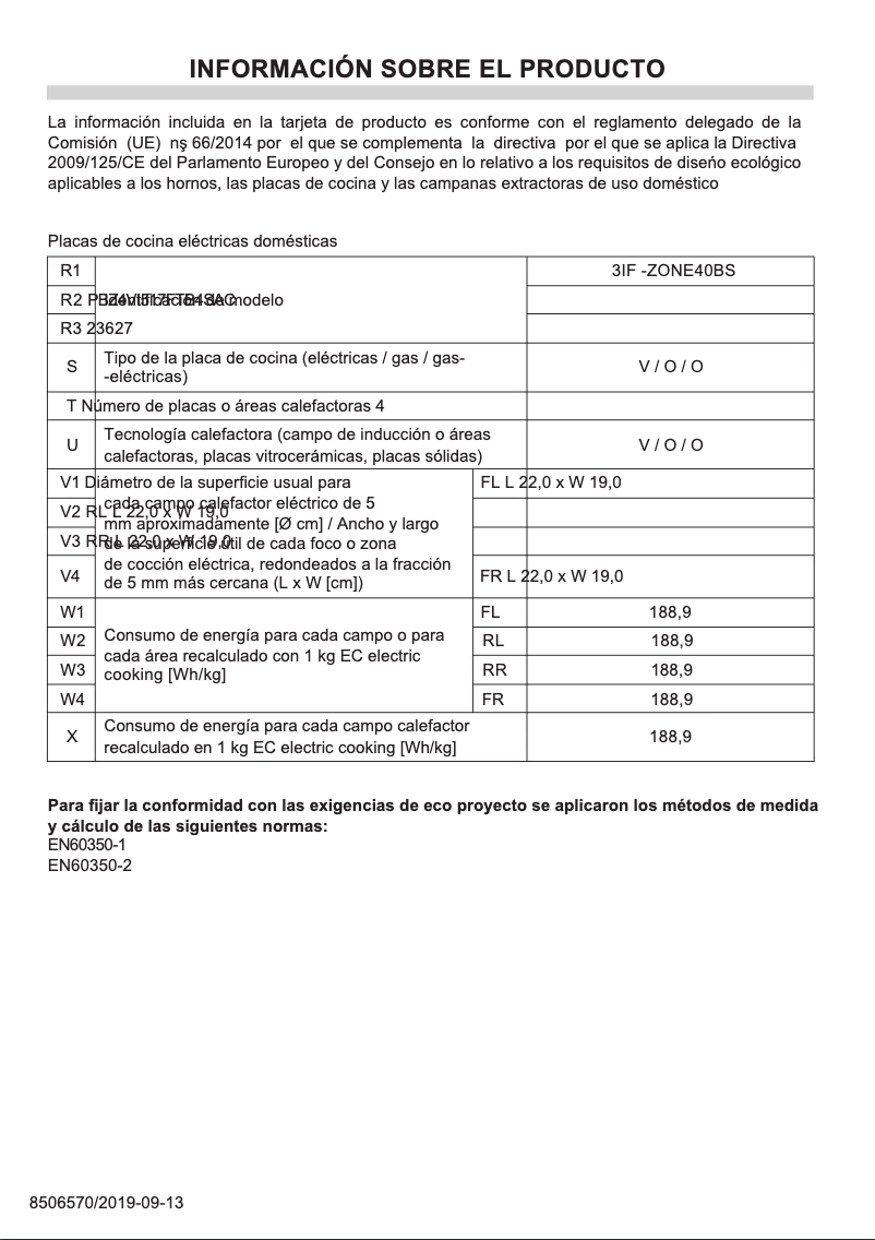 Page 1 de la notice Fiche technique Fagor 3IF-ZONE40BS