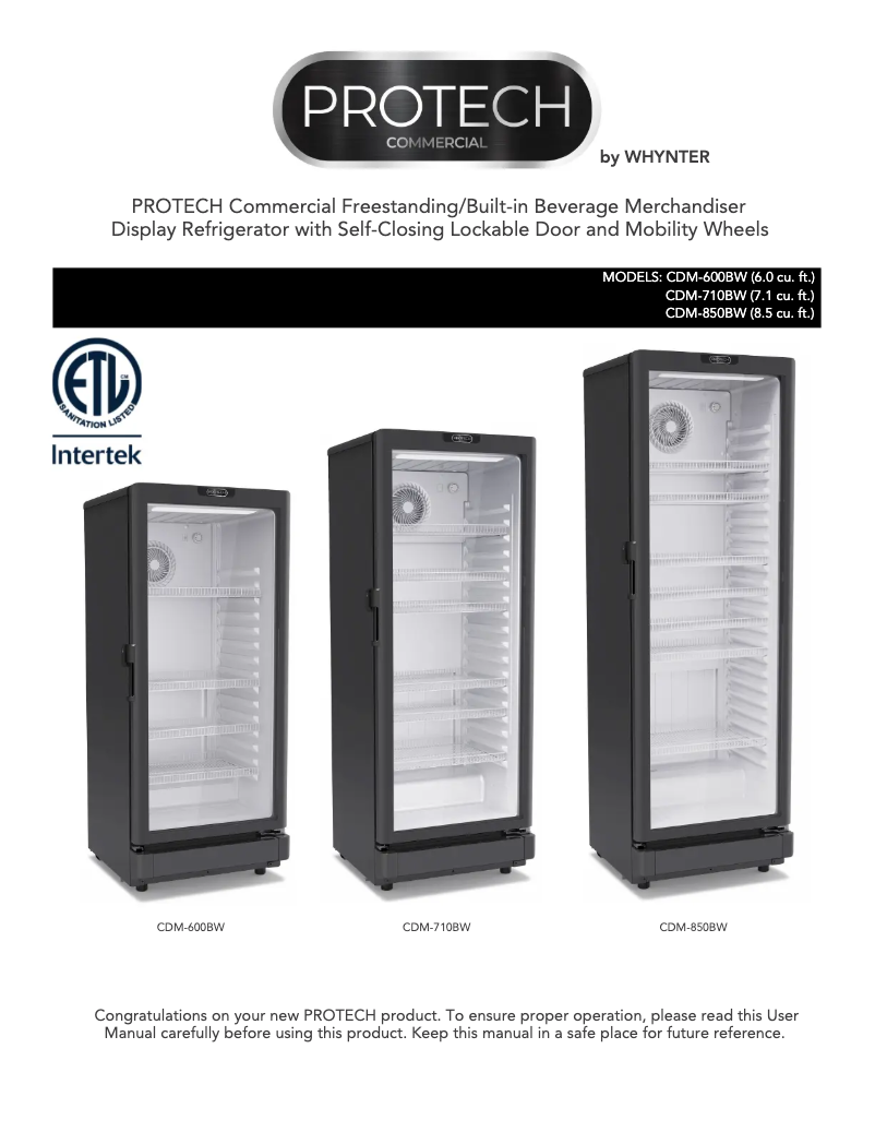 Page 1 de la notice Manuel utilisateur Whynter CDM-710BW