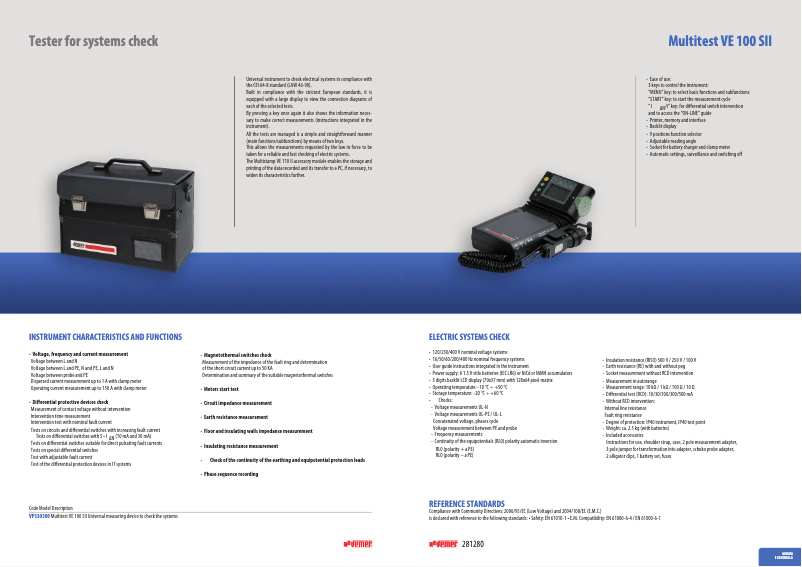 Page 1 de la notice Manuel utilisateur Vemer Multitest VE 100 SII