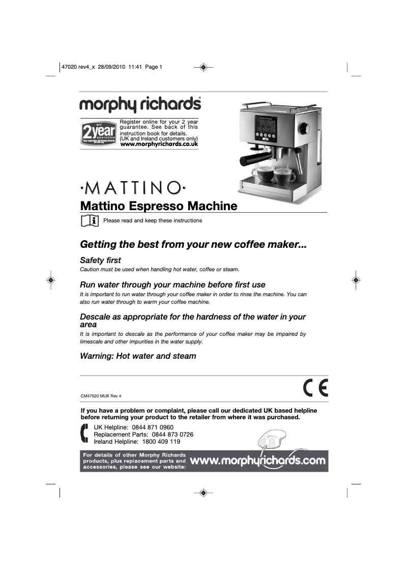 Page 1 de la notice Manuel utilisateur Morphy Richards Mattino